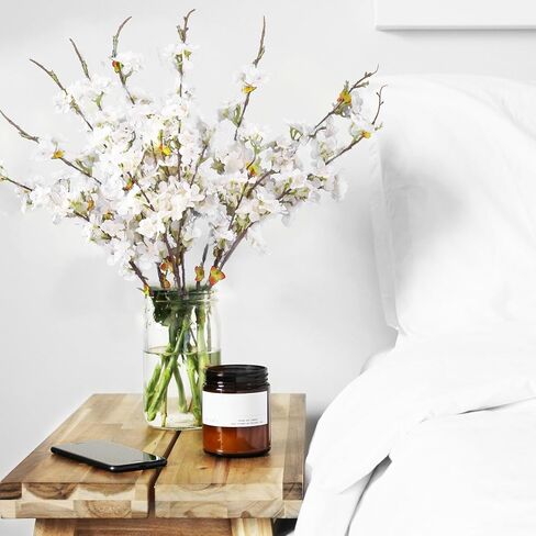 ديكور زهر الكرز 4 قطع 31 بوصة جذع قصير فروع زهر الكرز زهور صناعية للمنزل ديكور طاولة الزفاف (أبيض) in Kuwait