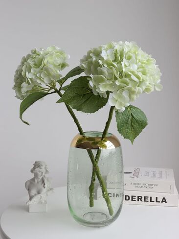 Buart 4PCS Long Stem Big Size White Flowers Artificial Silk Hydrangea Lifelike Flowers Real Touch White Artificial Flowers Wedding Shower Bride Bouquets Office Living Room Table Decorations (21 Inch) in Kuwait