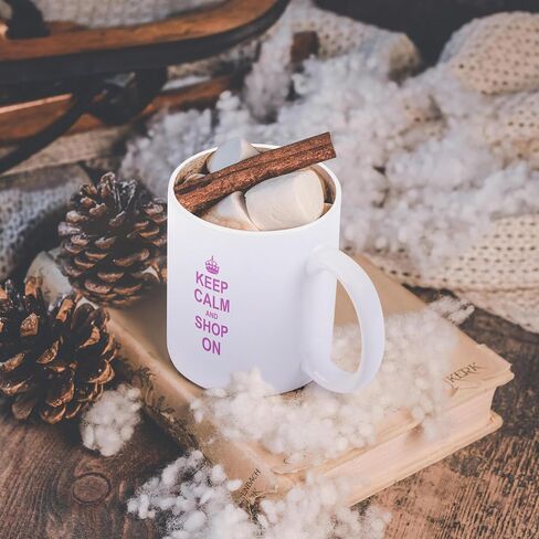 3dRose mug_157769_1 Keep Calm and Shop on Carry on Shopping Shopper Shopaholic Gifts Pink Fun Funny Humor Humorous Ceramic Mug, 11-Ounce in Saudi Arabia