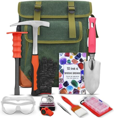 13-Piece Set - Geological Rock Pick Hammer Kit, Rockhound Field Guide - Backpack Portable Chisel and 22-Ounce Hammer Set - Suitable for gold mining, rockhounding - Gift for children and adults. (blue) in Kuwait