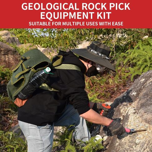 13-Piece Set - Geological Rock Pick Hammer Kit, Rockhound Field Guide - Backpack Portable Chisel and 22-Ounce Hammer Set - Suitable for gold mining, rockhounding - Gift for children and adults. (blue) in Kuwait