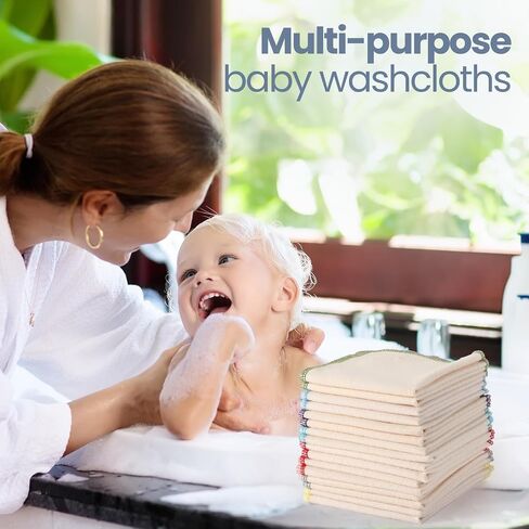 Mixweer 96 Pcs Flannel Cloth Baby Wipes Reusable Baby Diapers Wipes Washable Natural Unbleached Baby Face Wipes Soft and Sturdy Cloth Wipes 8 Colors Outer Stitching 8 x 8 Inches in Saudi Arabia