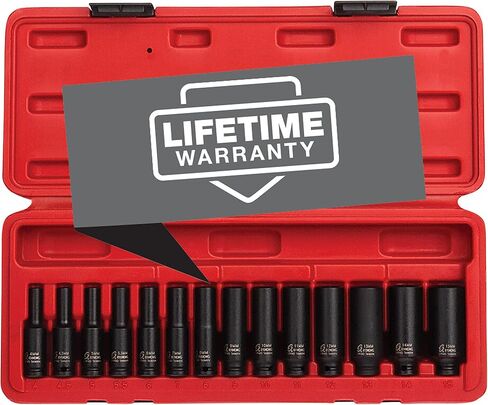SUNEX TOOLS 1814, 1/4 Inch Drive Universal Impact Socket Set, 12-Piece, Metric, 5mm - 15mm, Cr-Mo Steel, Radius Corner Design, Chamfered Opening, Dual Size Markings, Heavy Duty Storage Case in Saudi Arabia