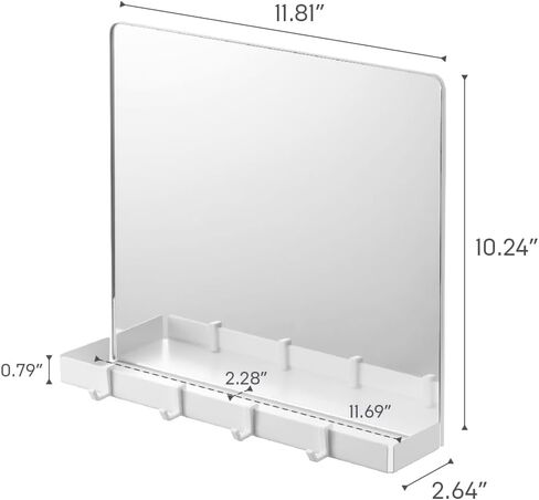 Tower Magnetic Mirror & Entryway Storage Rack for Steel Front Doors Or Refrigerators with Tray & Hooks for Keys Or Bags - Glass - in Saudi Arabia