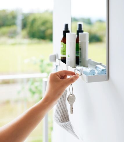 Tower Magnetic Mirror & Entryway Storage Rack for Steel Front Doors Or Refrigerators with Tray & Hooks for Keys Or Bags - Glass - in Saudi Arabia