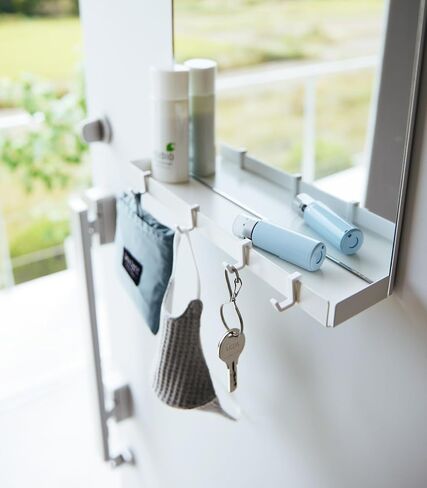Tower Magnetic Mirror & Entryway Storage Rack for Steel Front Doors Or Refrigerators with Tray & Hooks for Keys Or Bags - Glass - in Saudi Arabia