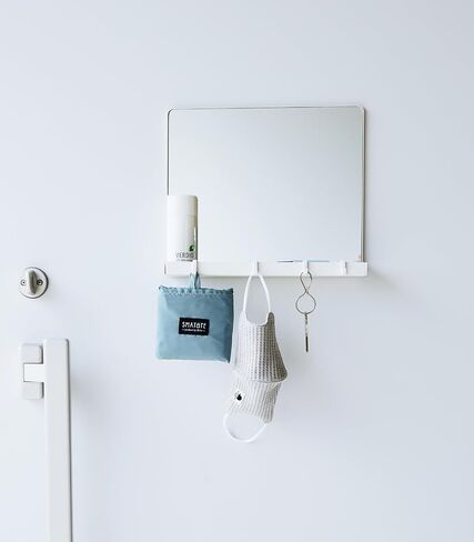Tower Magnetic Mirror & Entryway Storage Rack for Steel Front Doors Or Refrigerators with Tray & Hooks for Keys Or Bags - Glass - in Saudi Arabia
