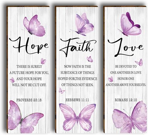 HIWERAN 3 Pcs Modern Purple Butterfly Wooden Office Wall Decor, Inspirational Saying with Love Faith Believe Wood Sign, Hanging Motivational Wall Plaques for Office Living Room Bathroom Bedroom-49 in Saudi Arabia