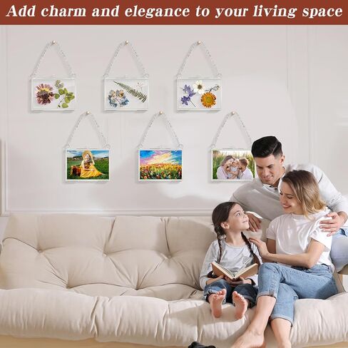 إطار زجاجي من كينينج 8 قطع للزهور المضغوطة مقاس 3.5 × 2.5 بوصة، إطارات صور عائمة مزدوجة من النحاس إطار صورة معلق مع سلسلة ديكور جداري للعرض الفني للزهور المجففة (ذهبي) in Kuwait