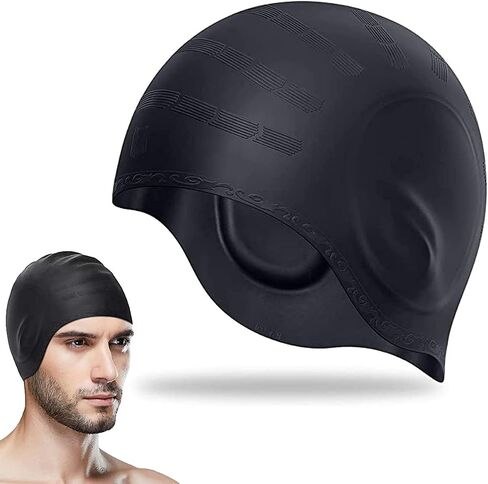 Swimming Cap,Silicone Swim Cap,Swimming Hat,Kids Swimming Cap,Swim Hat,Swim Cap,Swimming Hat Women,Anti-Slip Waterproof Bathing Cap for Long Hair Women and Men,Easy to Put On and Off(Black) in Saudi Arabia