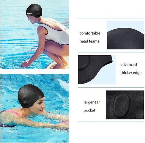 Swimming Cap,Silicone Swim Cap,Swimming Hat,Kids Swimming Cap,Swim Hat,Swim Cap,Swimming Hat Women,Anti-Slip Waterproof Bathing Cap for Long Hair Women and Men,Easy to Put On and Off(Black) in Saudi Arabia