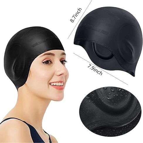 Swimming Cap,Silicone Swim Cap,Swimming Hat,Kids Swimming Cap,Swim Hat,Swim Cap,Swimming Hat Women,Anti-Slip Waterproof Bathing Cap for Long Hair Women and Men,Easy to Put On and Off(Black) in Saudi Arabia