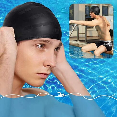 Swimming Cap,Silicone Swim Cap,Swimming Hat,Kids Swimming Cap,Swim Hat,Swim Cap,Swimming Hat Women,Anti-Slip Waterproof Bathing Cap for Long Hair Women and Men,Easy to Put On and Off(Black) in Saudi Arabia