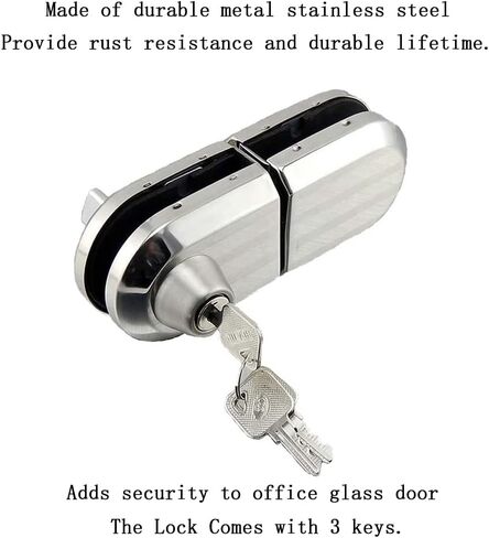مع 3 مفاتيح تناسب فقط باب زجاجي بمفصلات متأرجحة واحدة بسُمك 10 مم - 12 مم، أقفال أبواب زجاجية بدون إطار، قفل أمان مضاد للسرقة من الفولاذ المقاوم للصدأ للمكتب المعدني الرائع من الكروم in Kuwait