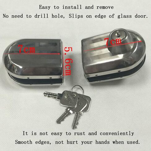 مع 3 مفاتيح تناسب فقط باب زجاجي بمفصلات متأرجحة واحدة بسُمك 10 مم - 12 مم، أقفال أبواب زجاجية بدون إطار، قفل أمان مضاد للسرقة من الفولاذ المقاوم للصدأ للمكتب المعدني الرائع من الكروم in Kuwait