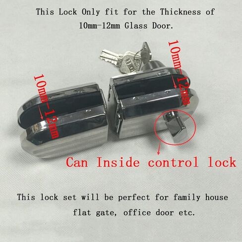 مع 3 مفاتيح تناسب فقط باب زجاجي بمفصلات متأرجحة واحدة بسُمك 10 مم - 12 مم، أقفال أبواب زجاجية بدون إطار، قفل أمان مضاد للسرقة من الفولاذ المقاوم للصدأ للمكتب المعدني الرائع من الكروم in Kuwait