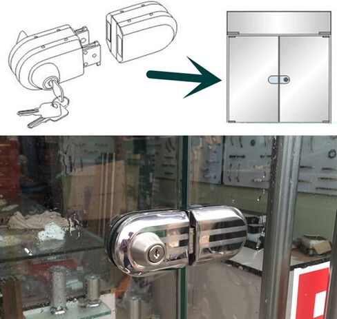 مع 3 مفاتيح تناسب فقط باب زجاجي بمفصلات متأرجحة واحدة بسُمك 10 مم - 12 مم، أقفال أبواب زجاجية بدون إطار، قفل أمان مضاد للسرقة من الفولاذ المقاوم للصدأ للمكتب المعدني الرائع من الكروم in Kuwait