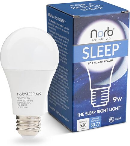 لمبة ضوء زرقاء منخفضة للنوم - لمبة ضوء زرقاء منخفضة من NorbSLEEP لوقت النوم والمساء والليل، من أجل نوم مريح وصحي لجميع الأعمار (الرضع والأطفال والبالغين)، تنتج الميلاتونين الطبيعي (9 واط، عبوة واحدة) in Kuwait