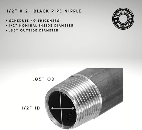 تركيبات أنابيب حديدية للديكور الصناعي مقاس 1/2 بوصة × 0 بوصة - حلمة أنابيب ملولبة، أرجل طاولة صناعية بأرفف أنابيب سوداء - [10 عبوات] in Kuwait