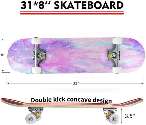 لوح تزلج كلاسيكي مقعر من الرخام بطبعة نجمة المجرة والقمر، لوح طويل من خشب القيقب للرياضات المتطرفة وفي الهواء الطلق، خدعة مزدوجة للمبتدئين والمحترفين in Kuwait