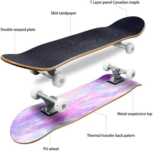 لوح تزلج كلاسيكي مقعر من الرخام بطبعة نجمة المجرة والقمر، لوح طويل من خشب القيقب للرياضات المتطرفة وفي الهواء الطلق، خدعة مزدوجة للمبتدئين والمحترفين in Kuwait