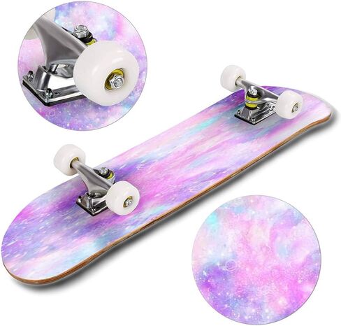 لوح تزلج كلاسيكي مقعر من الرخام بطبعة نجمة المجرة والقمر، لوح طويل من خشب القيقب للرياضات المتطرفة وفي الهواء الطلق، خدعة مزدوجة للمبتدئين والمحترفين in Kuwait
