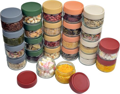 برطمانات تخزين طعام الأطفال الزجاجية المكونة من 24 قطعة من EONJOE حاويات صغيرة للأطفال بسعة 4 أوقية مع أغطية ومستلزمات صانع طعام الأطفال in Kuwait