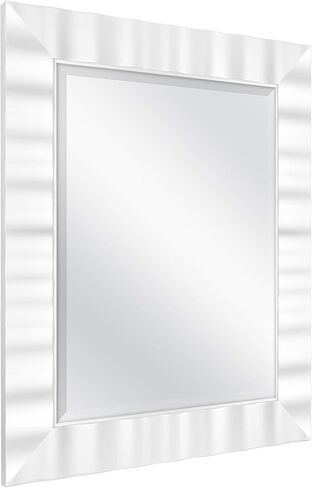 مرآة حائط كبيرة متموجة من MCS، مرآة مستطيلة حديثة لديكور المنزل لغرفة المعيشة أو غرفة النوم أو الحمام، 30 × 36 بوصة، بيضاء in Kuwait