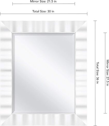 مرآة حائط كبيرة متموجة من MCS، مرآة مستطيلة حديثة لديكور المنزل لغرفة المعيشة أو غرفة النوم أو الحمام، 30 × 36 بوصة، بيضاء in Kuwait