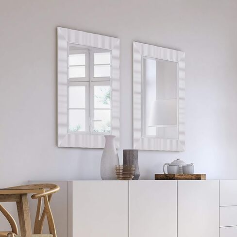 مرآة حائط كبيرة متموجة من MCS، مرآة مستطيلة حديثة لديكور المنزل لغرفة المعيشة أو غرفة النوم أو الحمام، 30 × 36 بوصة، بيضاء in Kuwait