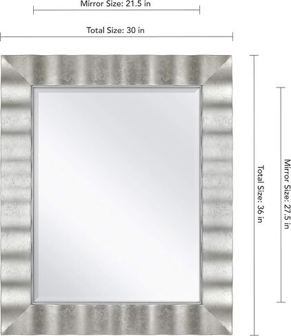 MCS Wavy Large Wall Mirror, Modern Rectangle Mirror Home Decor for Living Room, Bedroom, or Bathroom, 30 by 36 Inch, White in Saudi Arabia