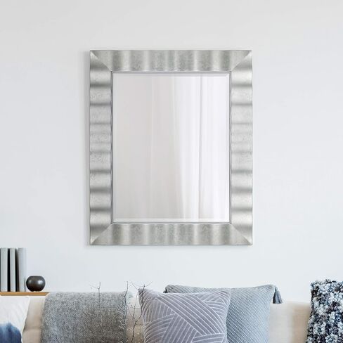 MCS Wavy Large Wall Mirror, Modern Rectangle Mirror Home Decor for Living Room, Bedroom, or Bathroom, 30 by 36 Inch, White in Saudi Arabia
