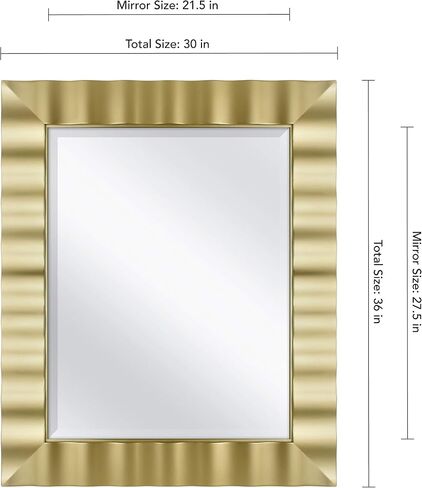 MCS Wavy Large Wall Mirror, Modern Rectangle Mirror Home Decor for Living Room, Bedroom, or Bathroom, 30 by 36 Inch, White in Saudi Arabia