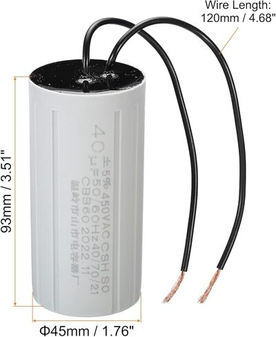 PATIKIL CBB60 40uF Running Capacitor, 2pcs AC 450V 2 Wires 50/60Hz Cylinder 93x45mm for Water Pumps, Washing Machines Motor Start in Kuwait