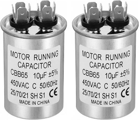 PATIKIL 10 فائق التوهج ± 5% 10MDF 450V AC مكثف بدء تشغيل المروحة، قطعتان CBB65 مكثف تشغيل دائري لمحرك التيار المتردد لتشغيل مكيف الهواء، مكثف مضخة حرارية باردة مستقيم in Kuwait