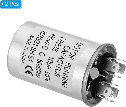 PATIKIL 10 فائق التوهج ± 5% 10MDF 450V AC مكثف بدء تشغيل المروحة، قطعتان CBB65 مكثف تشغيل دائري لمحرك التيار المتردد لتشغيل مكيف الهواء، مكثف مضخة حرارية باردة مستقيم in Kuwait