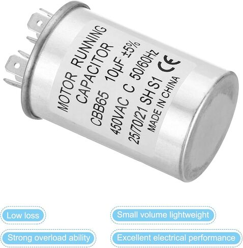 PATIKIL 10 فائق التوهج ± 5% 10MDF 450V AC مكثف بدء تشغيل المروحة، قطعتان CBB65 مكثف تشغيل دائري لمحرك التيار المتردد لتشغيل مكيف الهواء، مكثف مضخة حرارية باردة مستقيم in Kuwait
