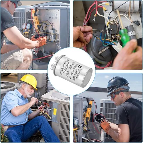 PATIKIL 10 فائق التوهج ± 5% 10MDF 450V AC مكثف بدء تشغيل المروحة، قطعتان CBB65 مكثف تشغيل دائري لمحرك التيار المتردد لتشغيل مكيف الهواء، مكثف مضخة حرارية باردة مستقيم in Kuwait