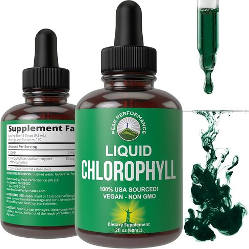 Chlorophyll Liquid Drops - Ultra High Purity, Alcohol Free, Non-GMO, Gluten Free Liquid Chlorophyll Drops Supplement. Take With Water. Internal Deodorant + Skin Care, Immune, and Digestive Support in Kuwait