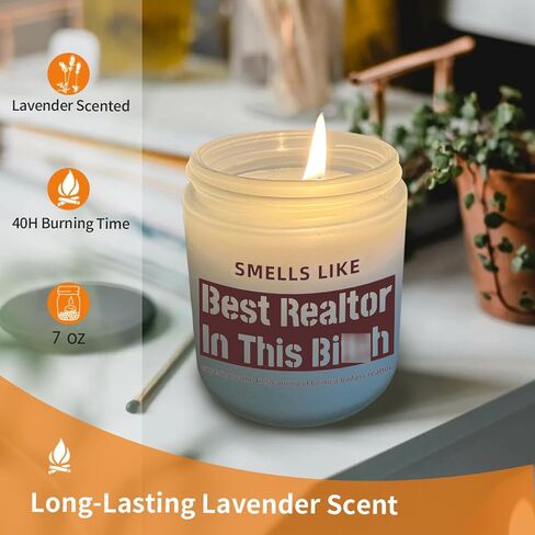 Realtor Gifts for Women, Real Estate Agent Supplies, Gifts for Realtors at Closing - Smells Like Best Realtor in This B - 7Oz Lavender Scented Candle, Thank You Gifts for Realtors in Saudi Arabia