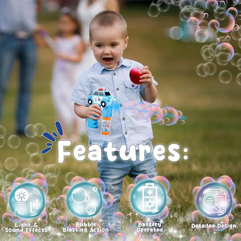 Sports Car Bubble Blaster with LED Lights, Sound, 2 Bubble Solution Refillable Bottles – Forest & Twelfth Electric Bubble Guns for Toddlers, Light Up Bubble Blower for Indoor/Outdoor Fun (Sports Car) in Kuwait