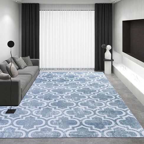 HOMBYS 10 × 14 قدم سجادة منطقة شبكية هندسية لغرفة المعيشة وغرفة النوم، سجادة أرضية كبيرة أنيقة غير قابلة للانزلاق لغرفة الطعام في المكتب الداخلي، ديكور منزلي على الطراز المغربي الحديث، يمكن غسله في الغسالة، فانوس أزرق in Kuwait