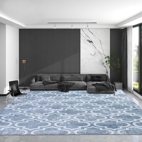 HOMBYS 10 × 14 قدم سجادة منطقة شبكية هندسية لغرفة المعيشة وغرفة النوم، سجادة أرضية كبيرة أنيقة غير قابلة للانزلاق لغرفة الطعام في المكتب الداخلي، ديكور منزلي على الطراز المغربي الحديث، يمكن غسله في الغسالة، فانوس أزرق in Kuwait
