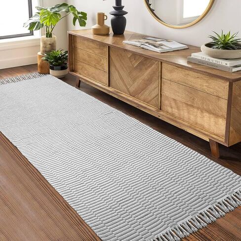 Hallway Runner Rug, 2' x 5' Soft Washable Tan Boho Carpet Runner Kitchen Indoor Hand-Woven Natural Cotton Striped Rug for Bedroom Bathroom Entryway Front Door Farmhouse Laundry Room in Saudi Arabia