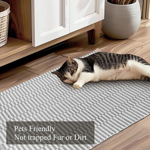 Hallway Runner Rug, 2' x 5' Soft Washable Tan Boho Carpet Runner Kitchen Indoor Hand-Woven Natural Cotton Striped Rug for Bedroom Bathroom Entryway Front Door Farmhouse Laundry Room in Saudi Arabia