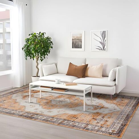 DECOMALL Emily Washable Area Rug, Vintage Floral Rug, Non-Slip Large Rug for Bedroom Living Room Dining Room, Green 7’6’’x9’6’’ in Saudi Arabia