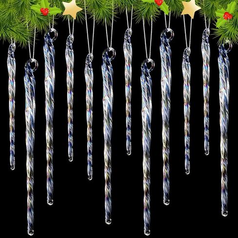12 Pcs Glass Icicles Christmas Ornaments Glass Icicles for Christmas Tree Glass Icicles Ornaments for Home Christmas Tree Party Decoration (Vintage Style) in Saudi Arabia