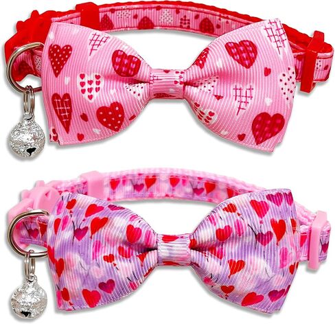 Valentine Bow Tie Cat Collar Set with Bell, Holiday Let's kiss Pink Heart Cat Collar for Boys and Girls Kitties Kittens in Saudi Arabia