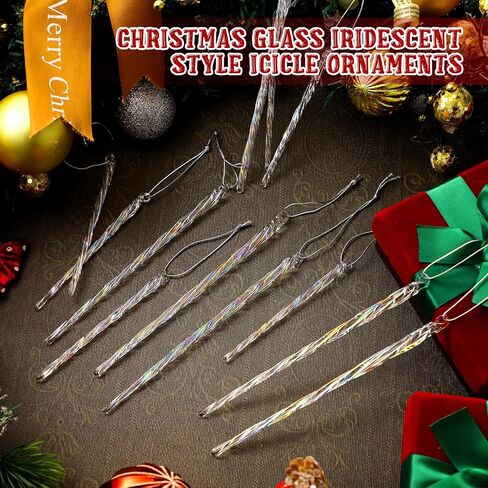 12 Pcs Glass Icicles Christmas Ornaments Glass Icicles for Christmas Tree Glass Icicles Ornaments for Home Christmas Tree Party Decoration (Vintage Style) in Saudi Arabia