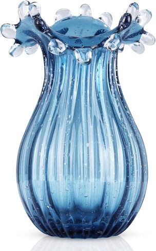 مزهريات زجاجية مصنوعة يدويًا، زجاجة مموجة صغيرة الحجم، مزهريات زخرفية ذات مظهر عتيق، مزهريات زخرفية لغرفة المعيشة في المزرعة الريفية، والمطبخ، وحفلات الزفاف، وطاولة المكتب المركزية التي تعرض الزهور (أخضر) in Kuwait